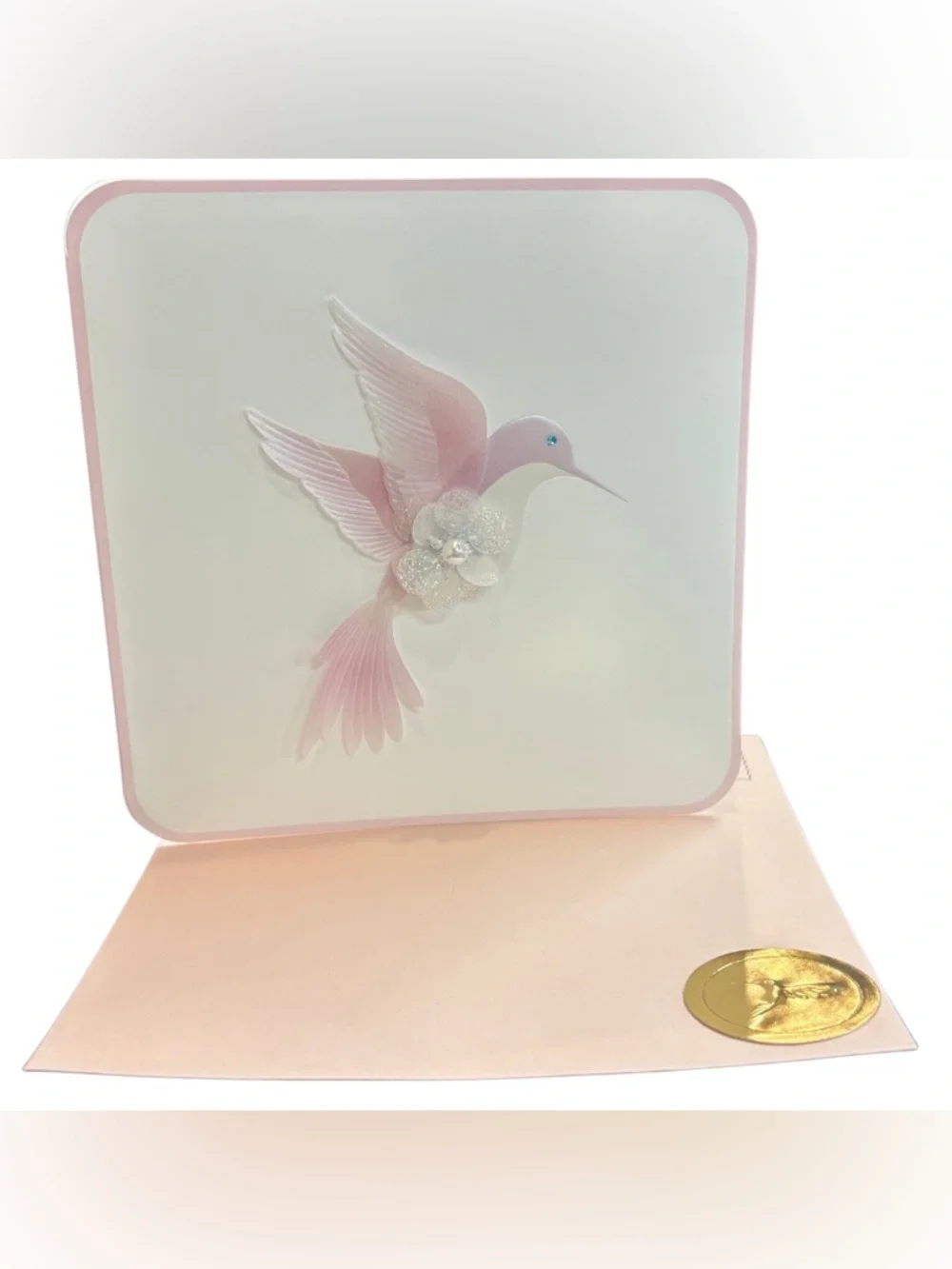 🆕Papyrus Pink Embellished Hummingbird Birthday Greeting Card